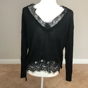 NWT Zaful Sweater Sheer with Lace Trim Black Size 6